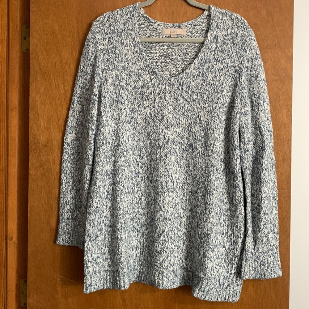 LOFT tunic sweater, light blue/cream, XL